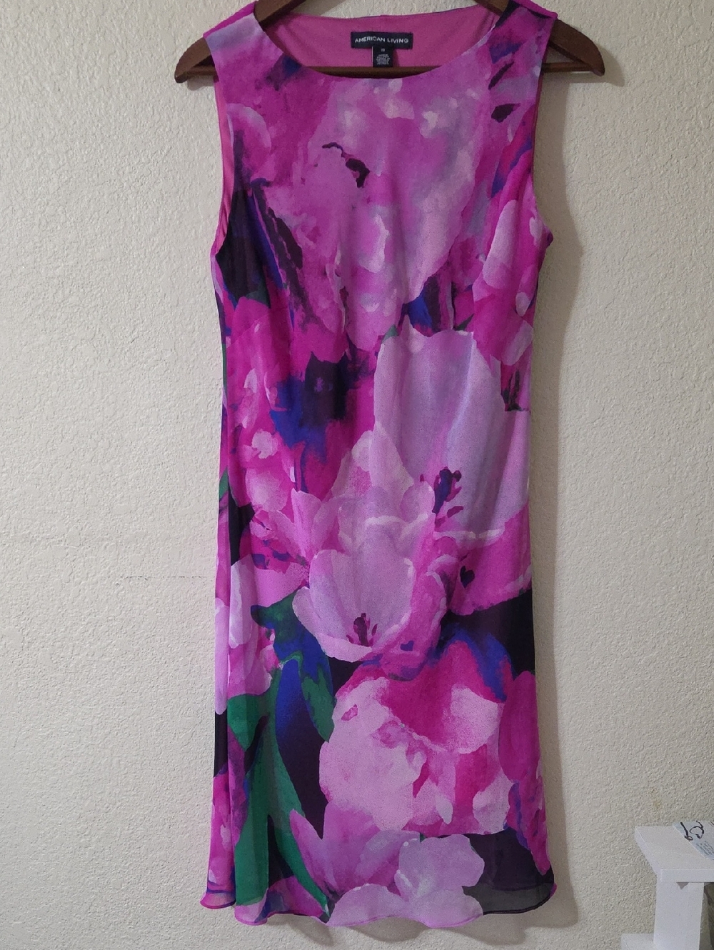 American Living Pink and Magenta Floral Sleeveless Midi Dress